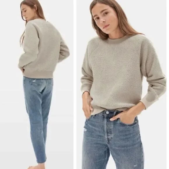 Everlane Renew Fleece Raglan Sweater XL Crewneck Sweatshirt Gray Casual - Picture 1 of 7